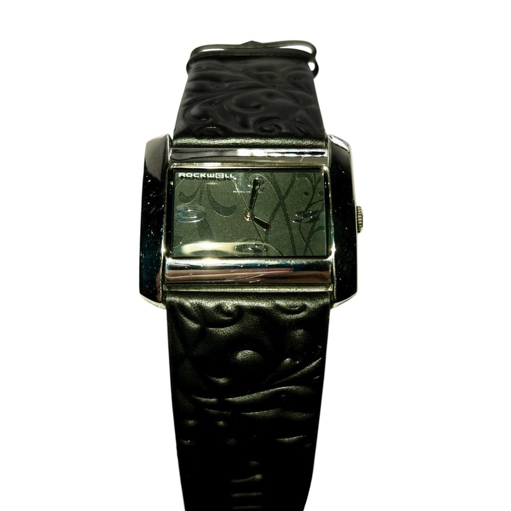 Rockwell The Vanessa 44mm Womens Black Silver Watch Tooled‎ Leather 3ATM